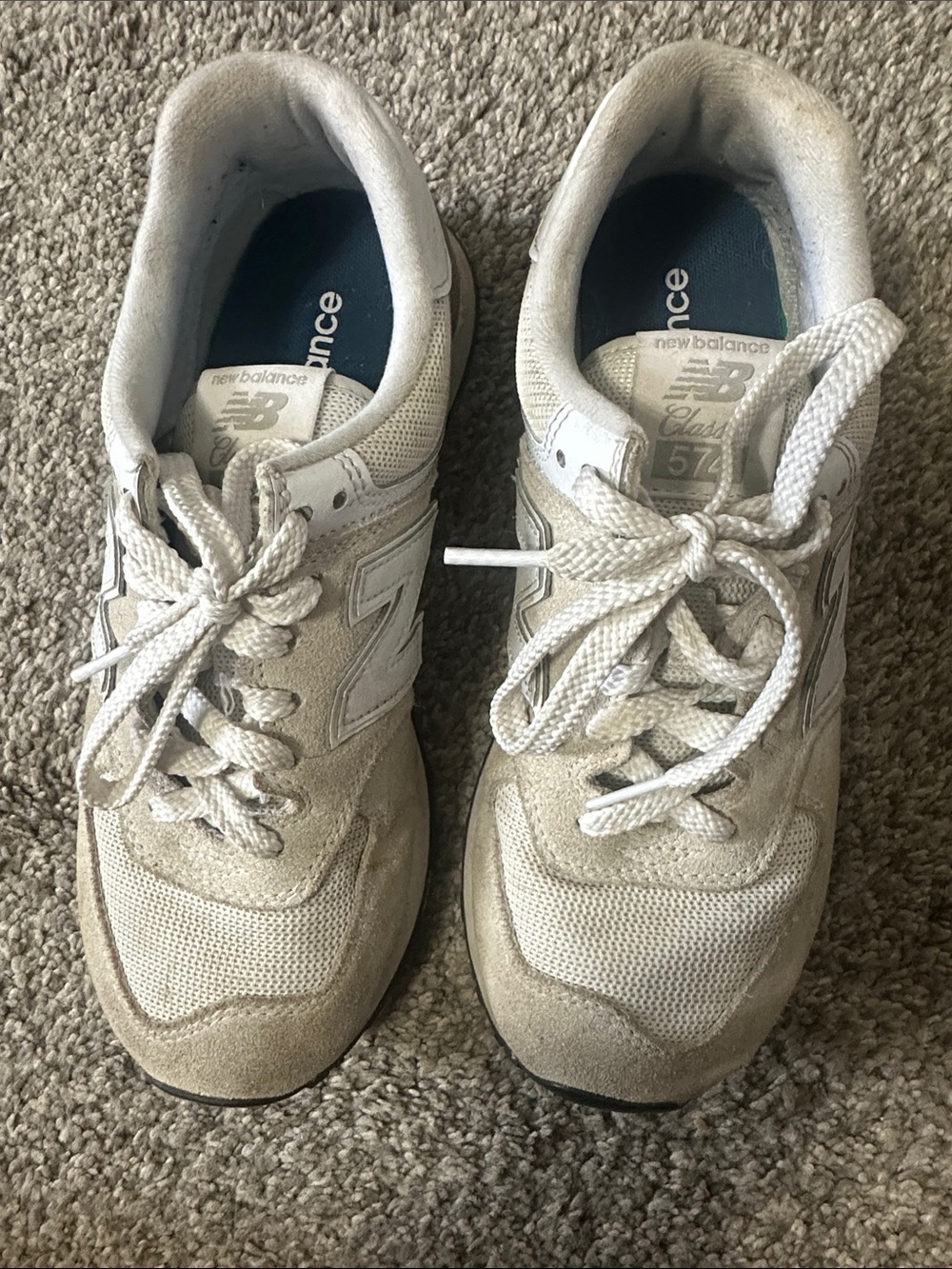 New Balance Cream and White Casual Suede Mesh Sneakers
